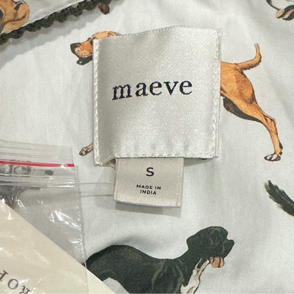 Anthropologie Maeve The Leandra Shirred Yoke Cotton Dog Print Puff Sleeve Blouse - Picture 6 of 7